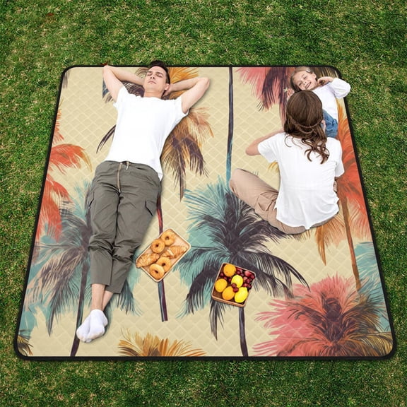 Coconut Trees Beach Blanket Outdoor Picnic Blanket 78"x 78" Waterproof Foldable for Beach Camping Travel Hiking Grass Lawn Park