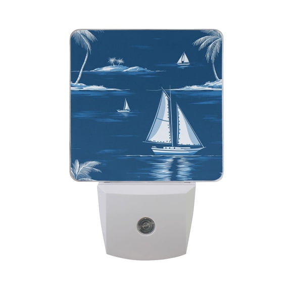 Coconut Trees Boats in Sea LED Night Light with Smart Sensor Plug Into Wall Dusk to Dawn 2 packs