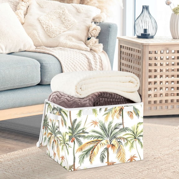 Coconut Trees Full Storage Basket Foldable Laundry Basket Shelf Kids Toy Storage Container Organizer with Handles