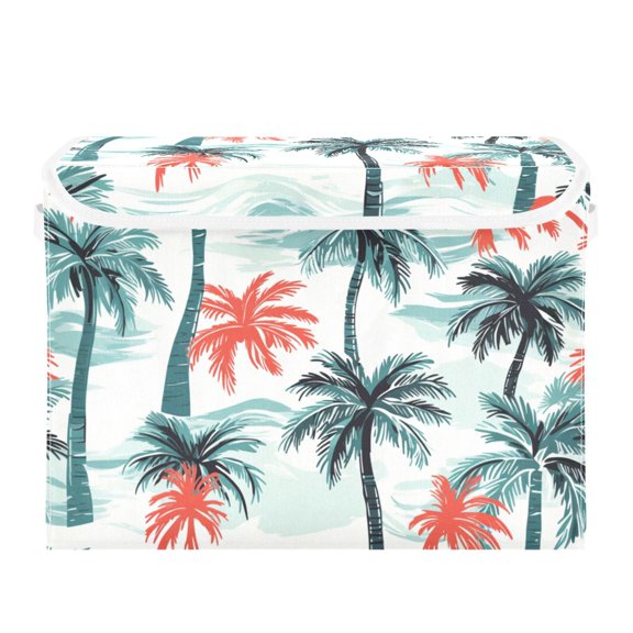 Coconut Trees Large Storage Bins with Linen Collapsible Lid Storage Box 16.7 x 12.6 x 11.8in