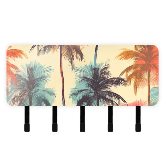 Coconut Trees Mail Holder Organizer Wall Mount with Shelf Key Holder Key Rack with 5 Key Hooks for Wall Decorative