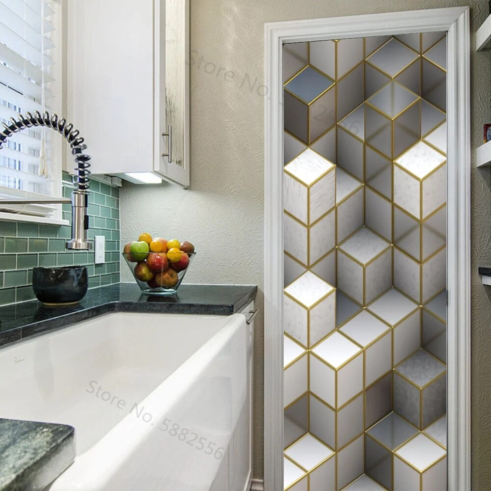 Coconut Trees Sea Door Wallpaper Sticker Adhesive PVC Flowing Water