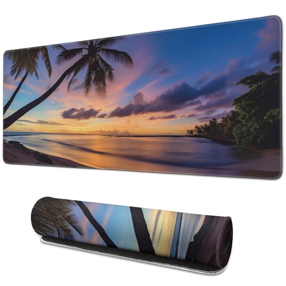Coconut Trees Seaside Mouse Mat, Natural Scenery Rectangle Large Non-Slip Rubber Gaming Mouse Pad with Stitched Edges, Office Mouse Pad for Women Men Kids, 31.5x11.8in