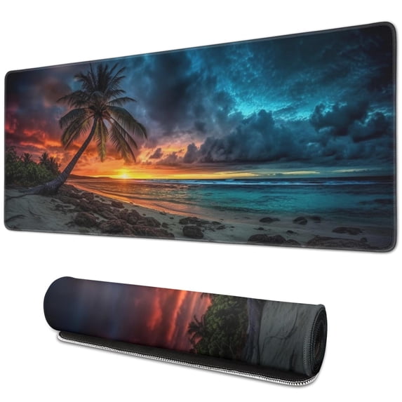 Coconut Trees Seaside Mouse Mat, Natural Scenery Rectangle Large Non-Slip Rubber Gaming Mouse Pad with Stitched Edges, Office Mouse Pad for Women Men Kids, 31.5x11.8in