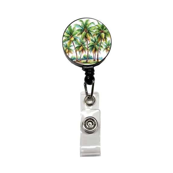 Coconut Trees Tropical Beach Watercolor Retractable Reel ID Badge Key Card Name Tag Holder with Clip