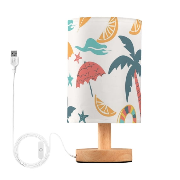 Coconut Trees Umbrellas Leaves Stars Waves Table Lamp with USB Port LED Warm Light Lamp Night Light Home Decor