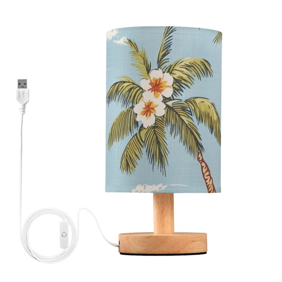 Coconut Trees Waves Flowers Retro Hawaii Table Lamp with USB Port LED Warm Light Lamp Night Light Home Decor