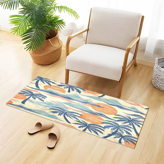 Coconut Trees Waves Sun Plush Carpet Non Slip Runner Rug Absorbent Bath Mat 39" x 20"