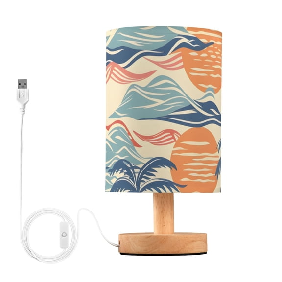 Coconut Trees Waves Sun Table Lamp with USB Port LED Warm Light Lamp Night Light Home Decor