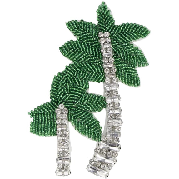 Coconut Trees in Hawaii Holiday Style Beading Crystal Patches Beaded Ornamentation Sew on Patch for Jacket Hat Backpack 2 Pieces