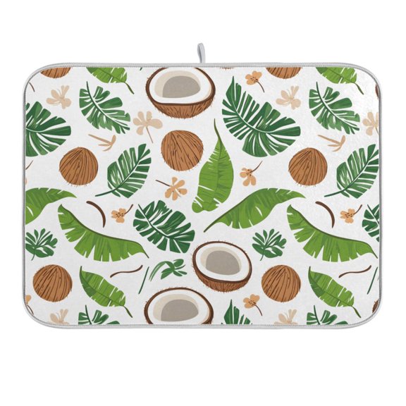 Coconut Tropical Palm Leaves Dish Drying Mat 16x18 Absorbent Microfiber Draining Rack Pad for Kitchen Counter Sink