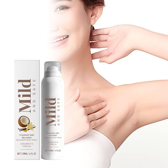 Coconut Vanilla Underarm Deodorant Spray for Odor Control, Natural Sweat Smell Eliminator for Freshness, Hydating Aluminum Free Mist for Daily Use, 120ml Bottle for Sensitive Skin