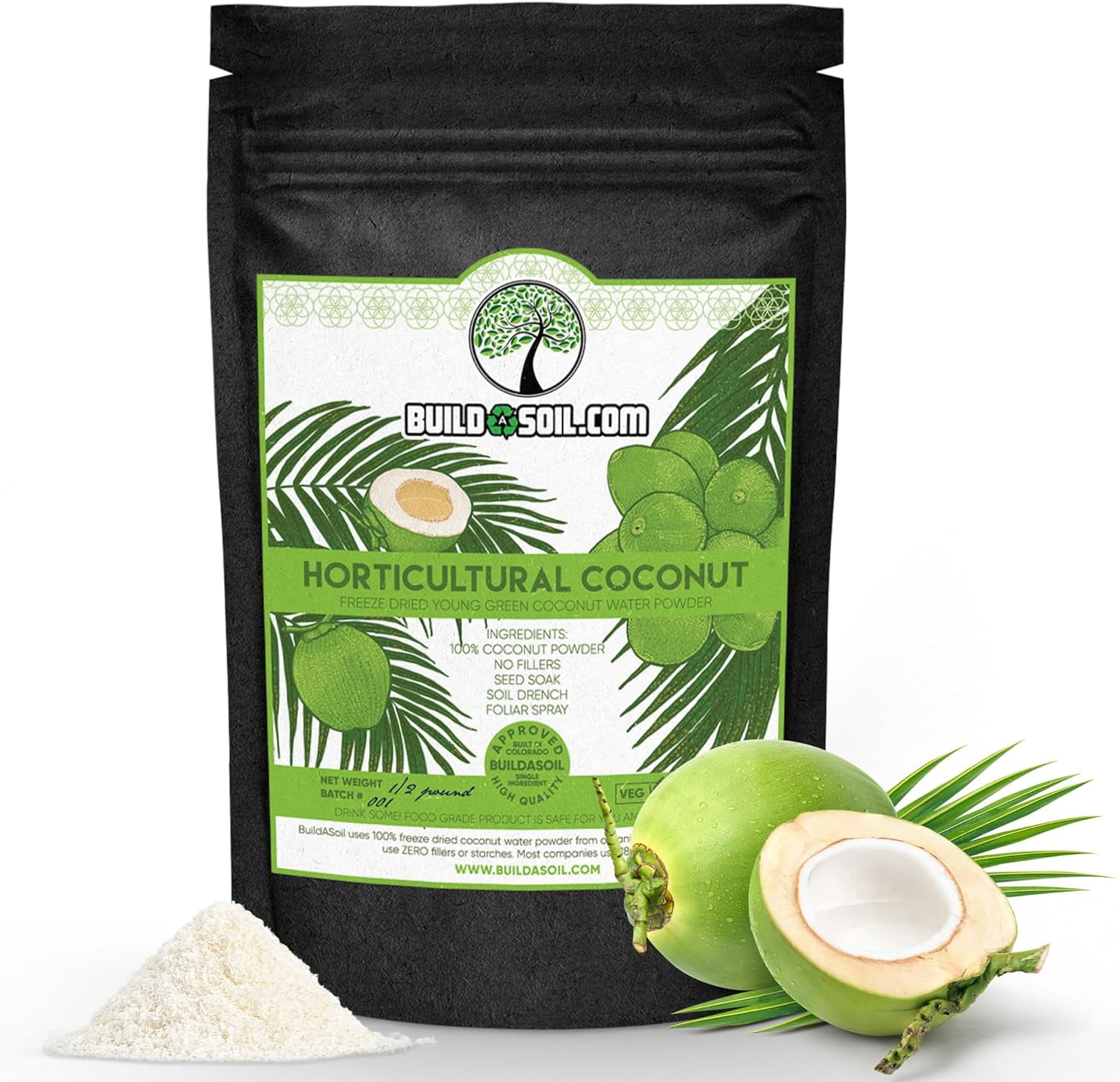 Coconut Water Powder for Garden Freeze Dried Organic (½ lb)
