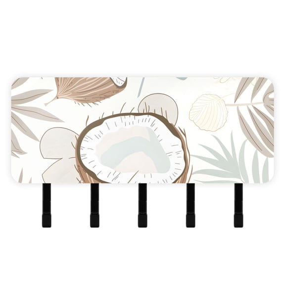 Coconut and Leaves Key Holder for Wall Mail Holder Organizer with 5 Key Hooks Wall Mount Key Rack with Shelf