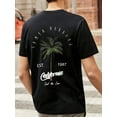 thumbnail image 1 of Coconut tree and alphabet graphic men's short-sleeved T-shirt, casual street style summer T-shirt, 1 of 5