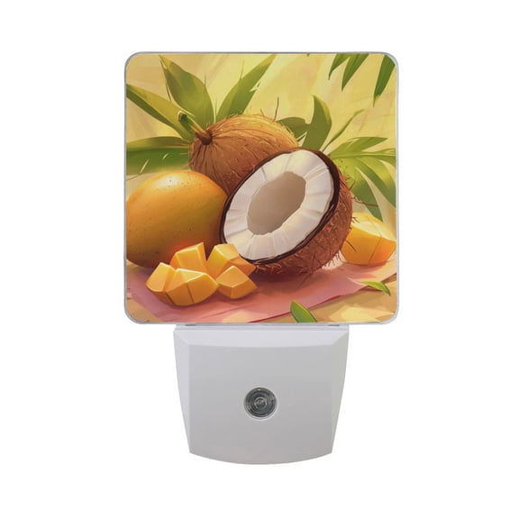 Coconuts Mangos Leaves Cartoon LED Night Light with Smart Sensor Plug Into Wall Dusk to Dawn 2 packs