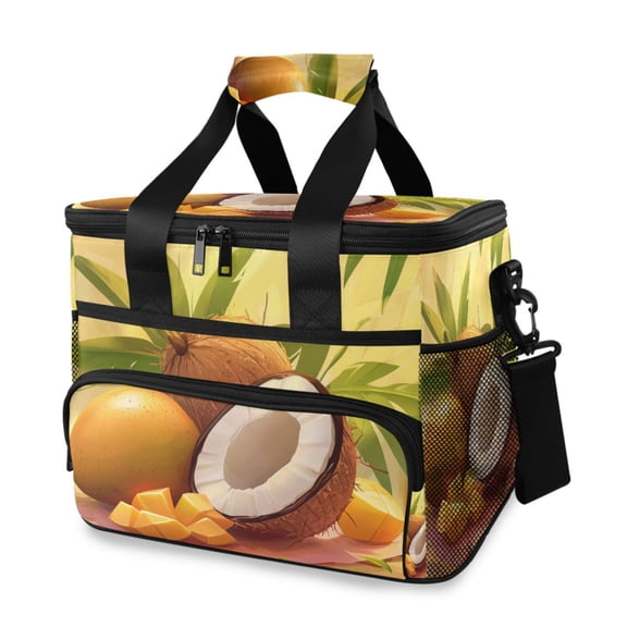 Coconuts Mangos Leaves Cartoon Portable Cooler Lunch Box Reusable Insulated Lunch Bag Leakproof 15L