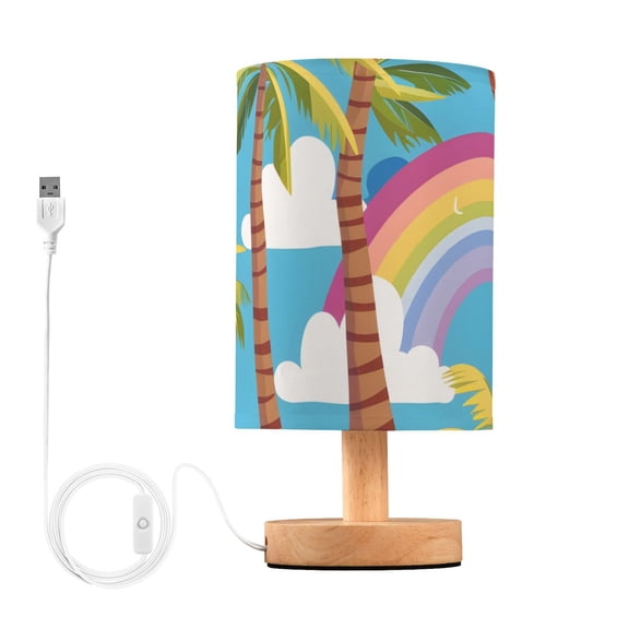 Coconuts Trees Rainbows Clouds Table Lamp with USB Port LED Warm Light Lamp Night Light Home Decor
