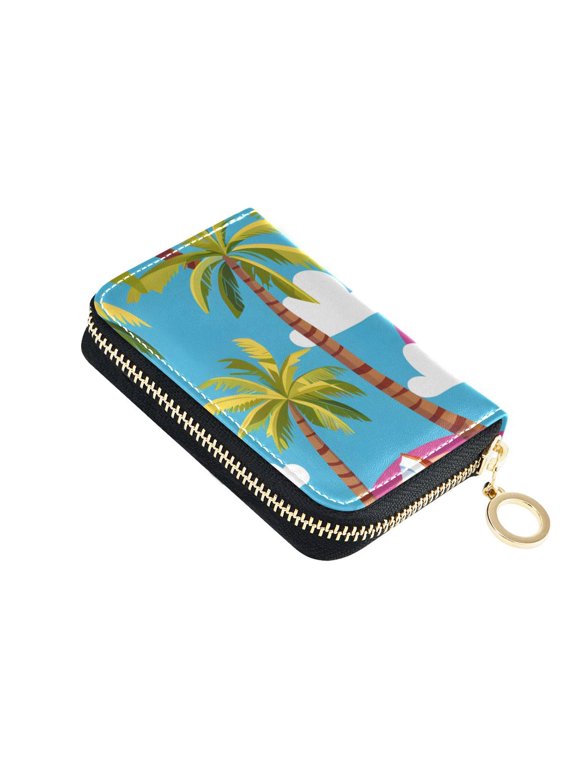 Coconuts Trees Rainbows Clouds Women's Credit Card Holder PU Leather Zipper Wallet RFID Blocking