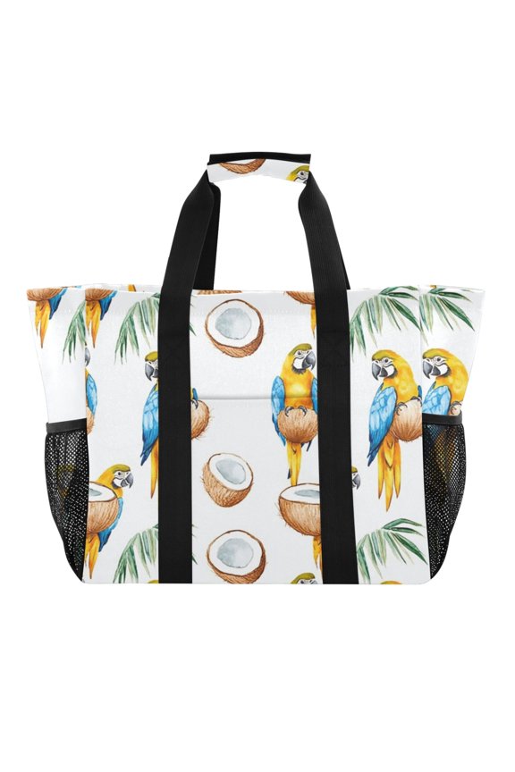 Coconuts and Cockatoos Reusable Grocery Bags with Handle Side Pocket Waterproof Shopping Portable Tote