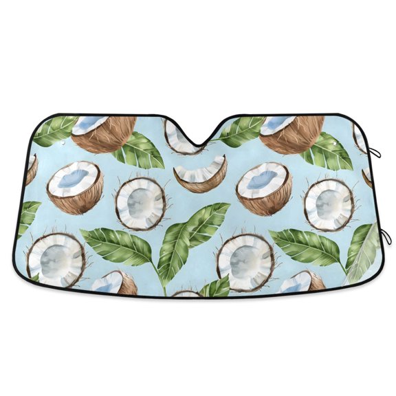 Coconuts and Green Leaves Car Windshield Sun Shade Foldable Car Front Window Visor Heat and UV Protection 55x27.6