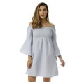 thumbnail image 1 of Cocoom Bell Sleeve Dress with Smocking 401580-BLU-2X (Blue / White, 2X), 1 of 3
