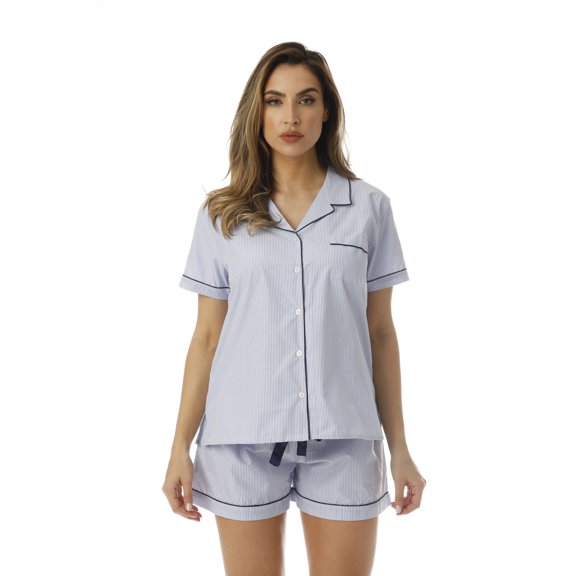 Cocoom Button Down Pajama Short Set 6714-PNK-L (Blue / White, Large)