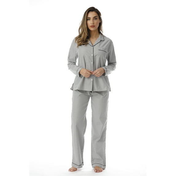 Cocoom Striped Long Sleeve Pajama Pants Set with Notch Collar (Black / White, Large)