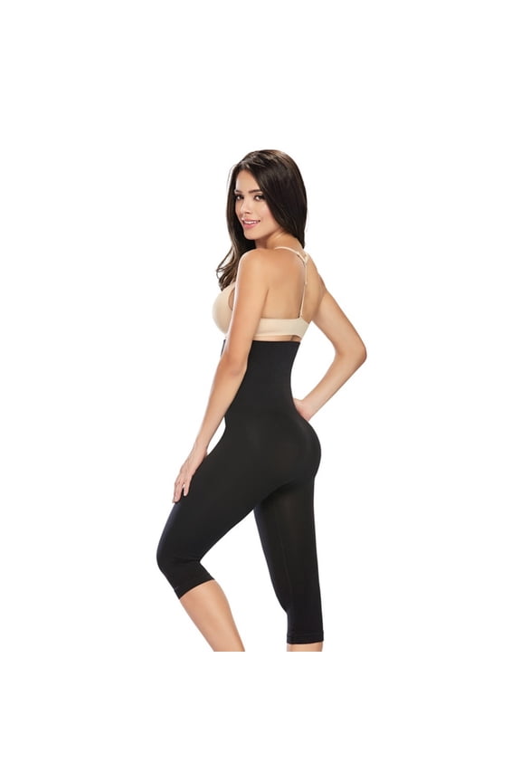 Shapewear High-Waisted Tummy Control Compression Anti-Cellulite Footless Capri Layering Leggings (Black, Large)