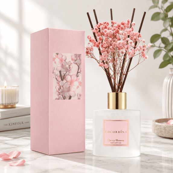 Cocorrina Reed Diffuser - Cherry Blossom 6.7 Fl.oz Set With Sticks ...