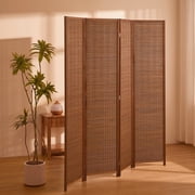 Cocosica 4 Panel Bamboo Room Divider, Folding Privacy Screen, 63"W x 67"H, Brown