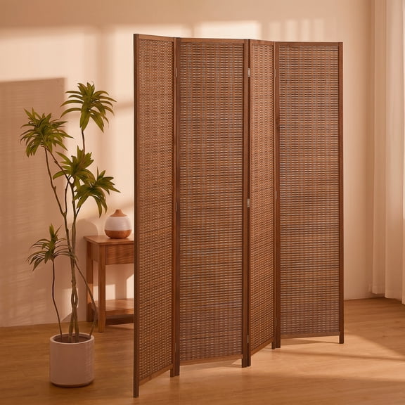Cocosica 4 Panel Bamboo Room Divider, Folding Privacy Screen, 63"W x 67"H, Brown