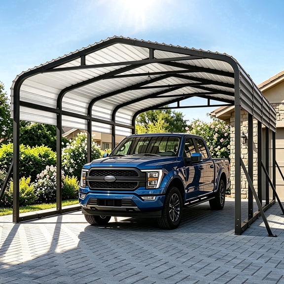 Vipuse 12' x 20' Heavy-Duty Metal Carport, Outdoor Hardtop Car Shelter with 6 Double-Sided Reinforced Support Poles, Windproof Ground Anchors, Black