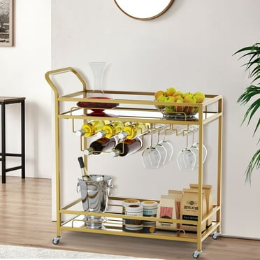 Cocosity 2-Tier Bar Cart with Wheels for Home, Dining Room, Living Room, Party, Bar, Gold