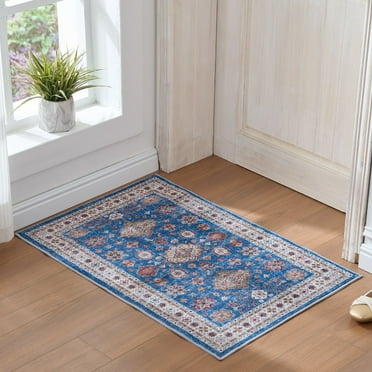 Cocosity 2'x3' Persian Washable Blue Door Mat for Door Entrance Entryway