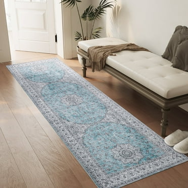 Cocosity 2'x6' Washable Runner Rugs Low-Pile Soft Rug for Hallway Kitchen Entryway Traditional Carpet, Blue