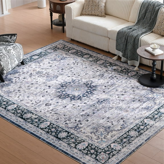 Cocosity 5'x7' Low Profile Pile Rubber Backing Indoor Area Rugs for Dining Room Bedroom Living Room, Gray