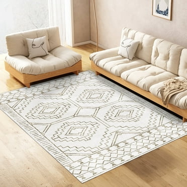 Cocosity 5'x7' Machine Washable Modern Abstract Low Pile Cushion Non-Slip Decorative Area Rug for Living Room Bedroom Kitchen Dining Room Office - Off-White