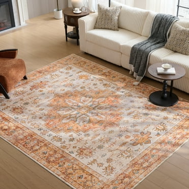 Cocosity 5'x7' Vintage Orange Area Rug Washable & Non-Slip for Home Office