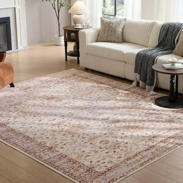 Cocosity 5'x7' Washable Vintage Style Low-Pile Soft Rug for Living Room Bedroom, Yellow