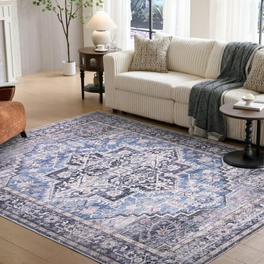 Cocosity 8'x10' Modern Vintage Medallion Traditional Indoor Area Rug for Living Room, Grey/Navy
