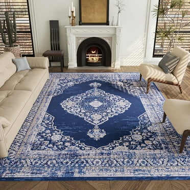 Cocosity 8'x10' Persian Washable Blue Area Rugs for Living Room Bedroom Dining Room Office