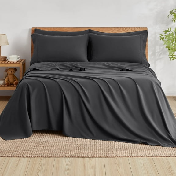 Cocosity Bed Sheets Set with 6 Pieces，Extra Soft Made from Microfiber Deep Pocket Sheet Set, Queen Dark Gray