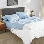 Cocosity Polyester Microfiber Light Blue King Size 6 Piece Bed Sheets Set with 16-Inch Deep Pockets for Hotel Home Apartment School Bedding