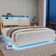 thumbnail image 1 of Cocosity Floating Upholstered Bed Frame King Size with Ergonomic & Adjustable Storage Headboard, Begie, 1 of 9