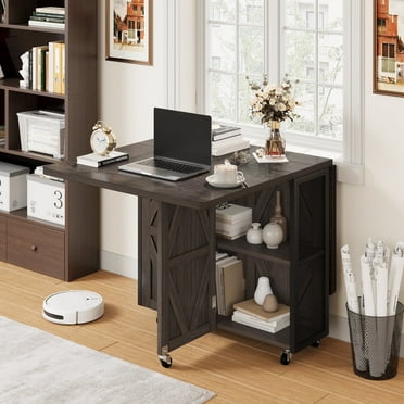 Cocosity Folding Dining Table, Space Saving Dining Room Table, Folding Kitchen Table, Dark Walnut