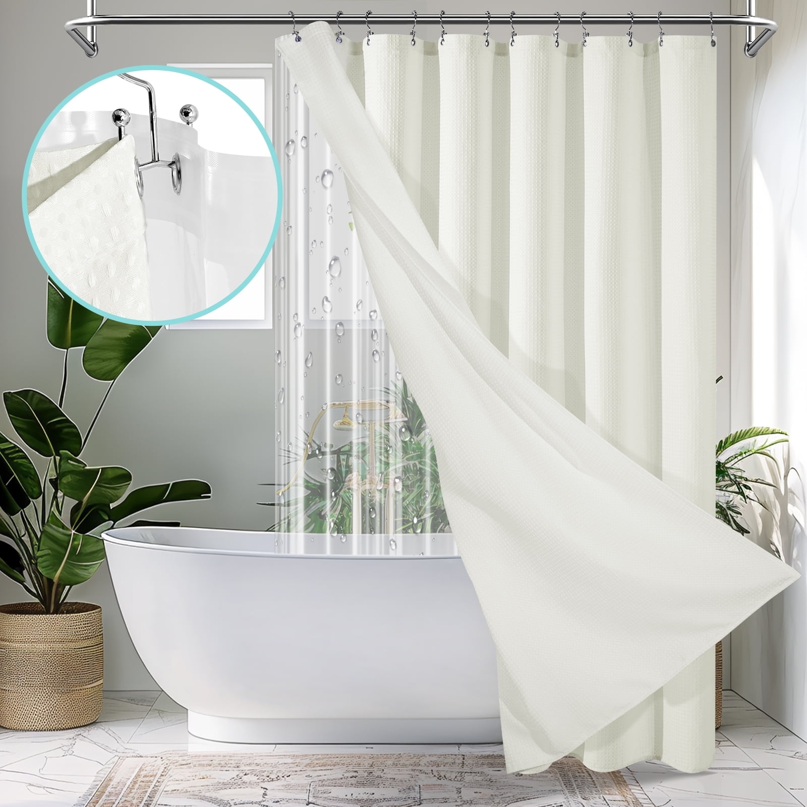 Cocosity Heavy Duty Waffle Textured Beige Shower Curtains Set with ...