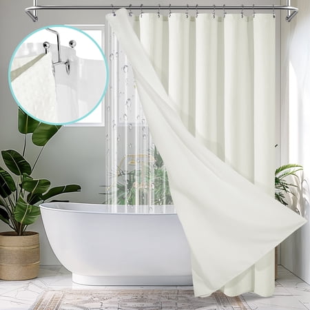 Cocosity Heavy Duty Waffle Textured Beige Shower Curtains Set with Liner & Hooks, 72"W x 84"H