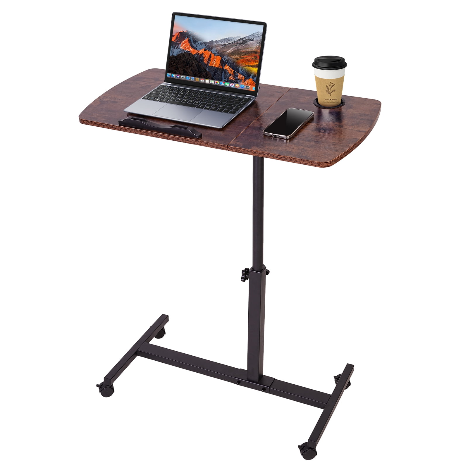 Cocosity Height Adjustable Standing Computer Laptop Mobile Desk with Cup Holder \u0026 Tiltable Tabletop