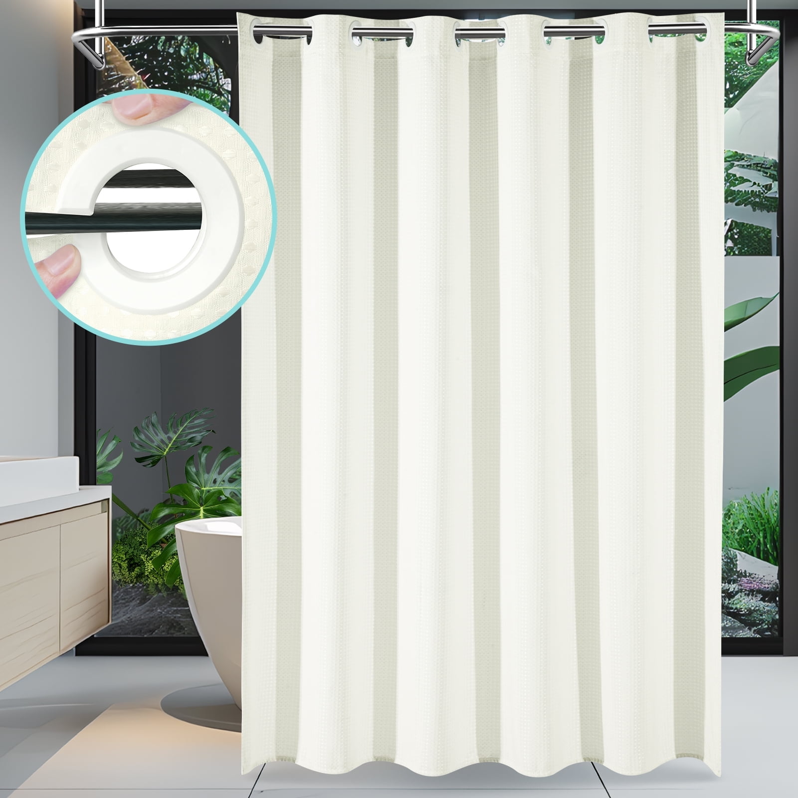 Cocosity Hookless Waffle Weave Waterproof Shower Curtain, 74" x 72 ...